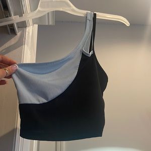 shein one shoulder crop top navy blue and light blue